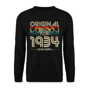 Januar 1934 geboren Geburtstag Mann Frau retro - Unisex Pullover - Schwarz - Vorne - Alina (178cm) & Michal (187cm)