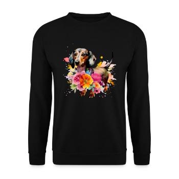Dachshund Dog Teckel Watercolor Art Flowers - Unisex Sweatshirt - black - Front - Alina (178cm) & Michal (187cm)