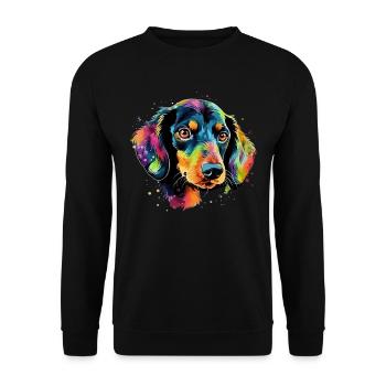 Dackel Hund Teckel Watercolor Art Hundekopf - Unisex Pullover - Schwarz - Vorne - Alina (178cm) & Michal (187cm)