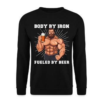 Bodybuilder Gym Beer | Body by iron - Unisex Sweatshirt - black - Front - Alina (178cm) & Michal (187cm)