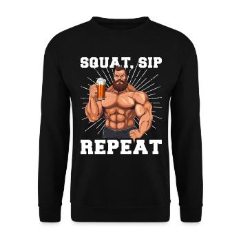Bodybuilder Gym Beer Squat Sip Repeat - Unisex Sweatshirt - black - Front - Alina (178cm) & Michal (187cm)