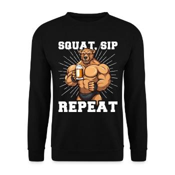 Bodybuilder Gym Beer Squat Sip Repeat - Unisex Sweatshirt - black - Front - Alina (178cm) & Michal (187cm)