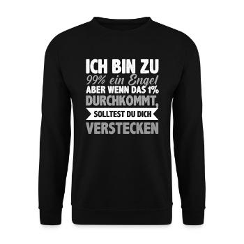 Ich Bin Fast Ein Engel verstecken lustig Spruch - Unisex Pullover - Schwarz - Vorne - Alina (178cm) & Michal (187cm)