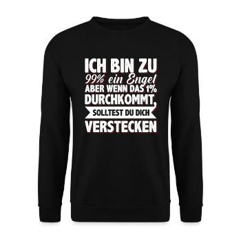 Ich Bin Fast Ein Engel verstecken lustig Spruch - Unisex Pullover - Schwarz - Vorne - Alina (178cm) & Michal (187cm)