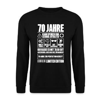70. Geburtstag Männer Frauen Lustig 70 Jahre - Unisex Pullover - Schwarz - Vorne - Alina (178cm) & Michal (187cm)