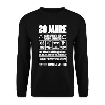 20. Geburtstag Männer Frauen Lustig 20 Jahre - Unisex Pullover - Schwarz - Vorne - Alina (178cm) & Michal (187cm)