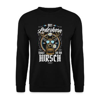 Mei Lederhosn is in da Wäsch Lederhosen Ersatz - Unisex Sweatshirt - black - Front - Alina (178cm) & Michal (187cm)