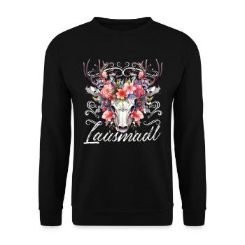 Lausmadl Mädchen Damen Trachtenshirt Kind Madl - Unisex Pullover - Schwarz - Vorne - Alina (178cm) & Michal (187cm)