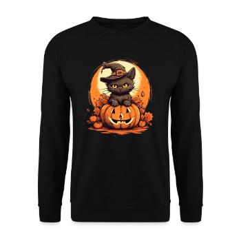 Cats Halloween Pumpkin Cat Lover - Unisex Sweatshirt - black - Front - Alina (178cm) & Michal (187cm)