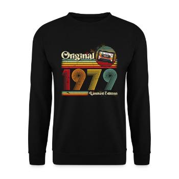 1979 Geburtstag geboren im Jahr 1979 Retro Vintage - Unisex Pullover - Schwarz - Vorne - Alina (178cm) & Michal (187cm)