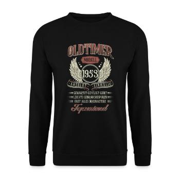1953 Geboren Geburtstag Oldtimer - Unisex Pullover - Schwarz - Vorne - Alina (178cm) & Michal (187cm)