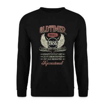 1986 Geboren Geburtstag Oldtimer - Unisex Pullover - Schwarz - Vorne - Alina (178cm) & Michal (187cm)