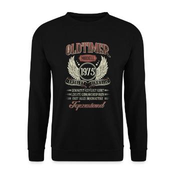 1975 Geboren Geburtstag Oldtimer - Unisex Pullover - Schwarz - Vorne - Alina (178cm) & Michal (187cm)