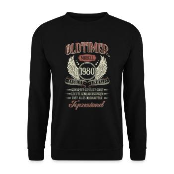 Oldtimer 1980 Geburtstag geboren im Jahr 1980 - Unisex Pullover - Schwarz - Vorne - Alina (178cm) & Michal (187cm)