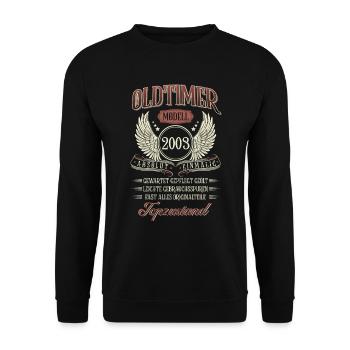 2003 Geboren Geburtstag Oldtimer - Unisex Pullover - Schwarz - Vorne - Alina (178cm) & Michal (187cm)