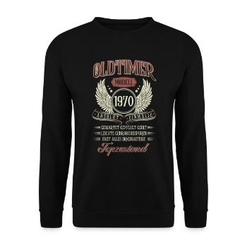 1970 Geboren Geburtstag Oldtimer - Unisex Pullover - Schwarz - Vorne - Alina (178cm) & Michal (187cm)