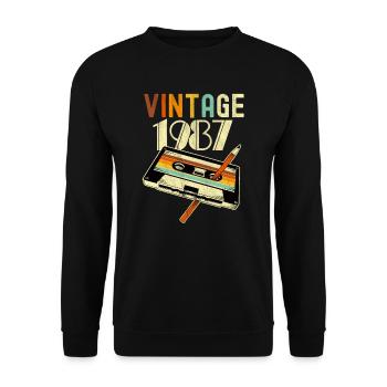 1987 Vintage anniversaire rétro Vintage cadeau - Sweat-shirt Unisexe - noir - Devant - Alina (178cm) & Michal (187cm)