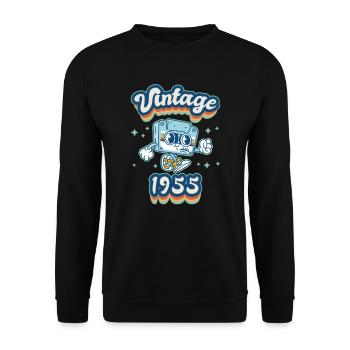1955 Anniversaire Né En 1955 Rétro Vintage - Sweat-shirt Unisexe - noir - Devant - Alina (178cm) & Michal (187cm)