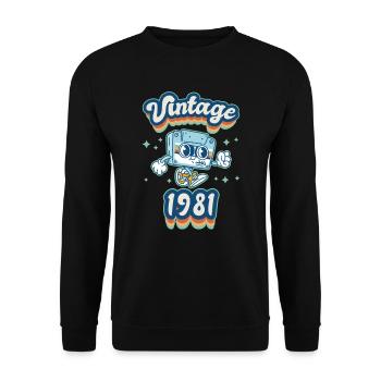 1981 Birthday Born In 1981 Retro Vintage - Unisex Sweatshirt - black - Front - Alina (178cm) & Michal (187cm)