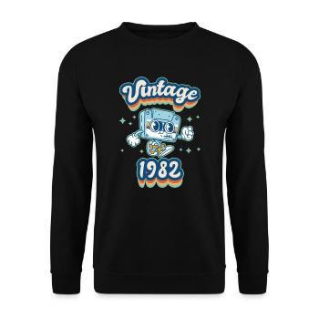 1982 Vintage anniversaire rétro Vintage cadeau - Sweat-shirt Unisexe - noir - Devant - Alina (178cm) & Michal (187cm)