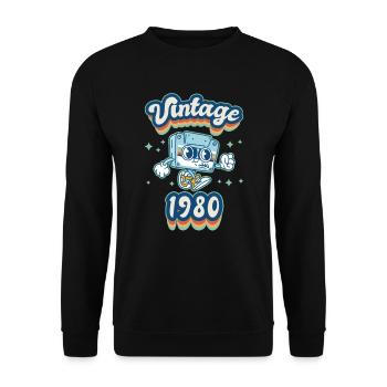 1980 Anniversaire Né En 1980 Rétro Vintage - Sweat-shirt Unisexe - noir - Devant - Alina (178cm) & Michal (187cm)