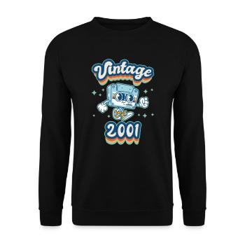 2001 Vintage Anniversaire Rétro Vintage Cadeau - Sweat-shirt Unisexe - noir - Devant - Alina (178cm) & Michal (187cm)