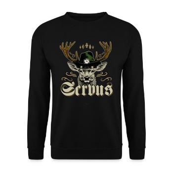 Servus Bayern Shirt Tracht Trachtenshirt Herren - Unisex Sweatshirt - black - Front - Alina (178cm) & Michal (187cm)