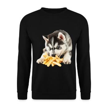 Sibirischer Husky - Unisex Pullover - Schwarz - Vorne - Alina (178cm) & Michal (187cm)