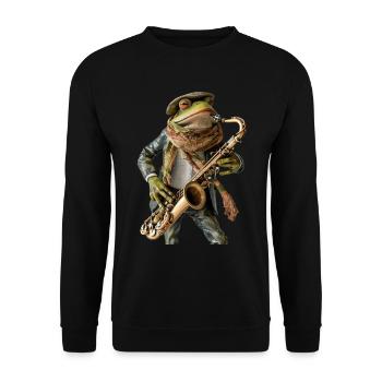 Frosch Saxophon - Unisex Pullover - Schwarz - Vorne - Alina (178cm) & Michal (187cm)