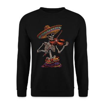 Mexikanisches Violin Skelett - Unisex Pullover - Schwarz - Vorne - Alina (178cm) & Michal (187cm)