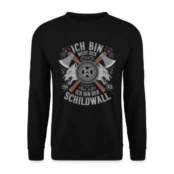 Ich bin nicht dick ich bin der Schildwall Wikinger - Unisex Pullover - Schwarz - Vorne - Alina (178cm) & Michal (187cm)