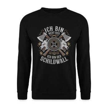 Ich bin nicht dick ich bin der Schildwall Wikinger - Unisex Pullover - Schwarz - Vorne - Alina (178cm) & Michal (187cm)