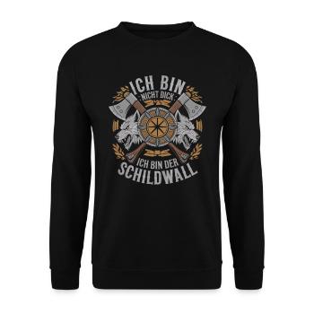 Ich bin nicht dick ich bin der Schildwall Wikinger - Unisex Pullover - Schwarz - Vorne - Alina (178cm) & Michal (187cm)