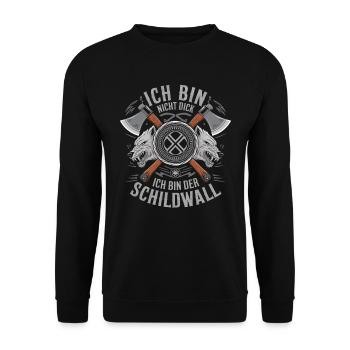 Ich bin nicht dick ich bin der Schildwall Wikinger - Unisex Pullover - Schwarz - Vorne - Alina (178cm) & Michal (187cm)