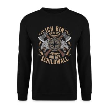 Ich bin nicht dick ich bin der Schildwall Wikinger - Unisex Pullover - Schwarz - Vorne - Alina (178cm) & Michal (187cm)
