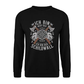 Ich bin nicht dick ich bin der Schildwall Wikinger - Unisex Pullover - Schwarz - Vorne - Alina (178cm) & Michal (187cm)