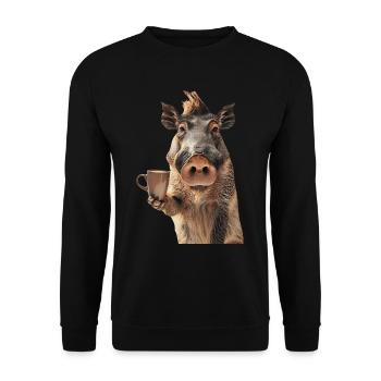 Warzenschwein Kaffee - Unisex Pullover - Schwarz - Vorne - Alina (178cm) & Michal (187cm)
