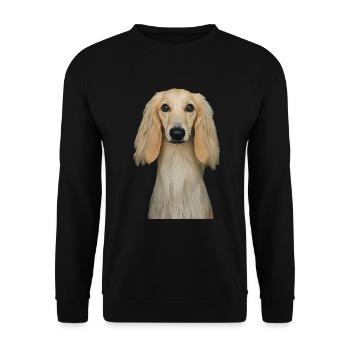 Afghanischer Windhund - Unisex Pullover - Schwarz - Vorne - Alina (178cm) & Michal (187cm)