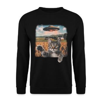 Lustige Ängstliche Katze Selfie UFO Alien - Unisex Pullover - Schwarz - Vorne - Alina (178cm) & Michal (187cm)