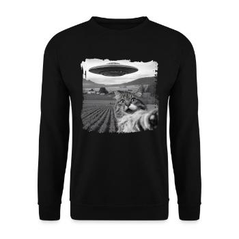 Funny Scared Cat Selfie UFO Alien - Unisex Sweatshirt - black - Front - Alina (178cm) & Michal (187cm)
