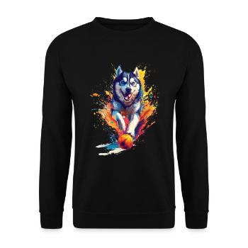 Sibirischer Husky - Unisex Pullover - Schwarz - Vorne - Alina (178cm) & Michal (187cm)