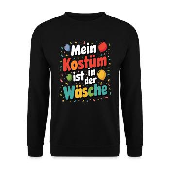 Mein Kostüm ist in der Wäsche Karneval Fasching - Unisex Pullover - Schwarz - Vorne - Alina (178cm) & Michal (187cm)