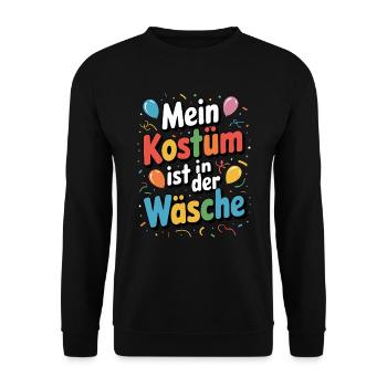 Mein Kostüm ist in der Wäsche Karneval Fasching - Unisex Pullover - Schwarz - Vorne - Alina (178cm) & Michal (187cm)