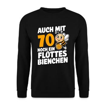70. Geburtstag 70 Jahre Flottes Bienchen Frau - Unisex Pullover - Schwarz - Vorne - Alina (178cm) & Michal (187cm)