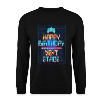 Retro Gamer Geburtstagsdesign - Stylisch - Unisex Pullover - Schwarz - Vorne - Alina (178cm) & Michal (187cm)