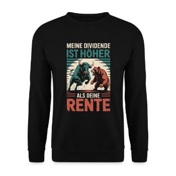 Aktien Rente Dividende Börse - Unisex Pullover - Schwarz - Vorne - Alina (178cm) & Michal (187cm)