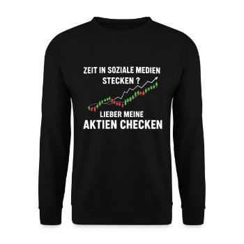 Aktien Rente Dividende Börse - Unisex Pullover - Schwarz - Vorne - Alina (178cm) & Michal (187cm)