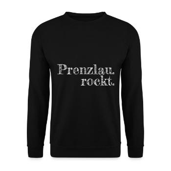 Prenzlau rockt - Textdesign mit Stadtnamen - Unisex Pullover - Schwarz - Vorne - Alina (178cm) & Michal (187cm)