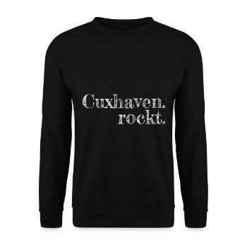 Cuxhaven rockt - Textdesign mit Stadtnamen - Unisex Pullover - Schwarz - Vorne - Alina (178cm) & Michal (187cm)
