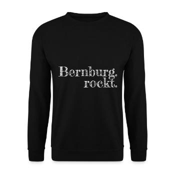 Bernburg rockt - Textdesign mit Stadtnamen - Unisex Pullover - Schwarz - Vorne - Alina (178cm) & Michal (187cm)
